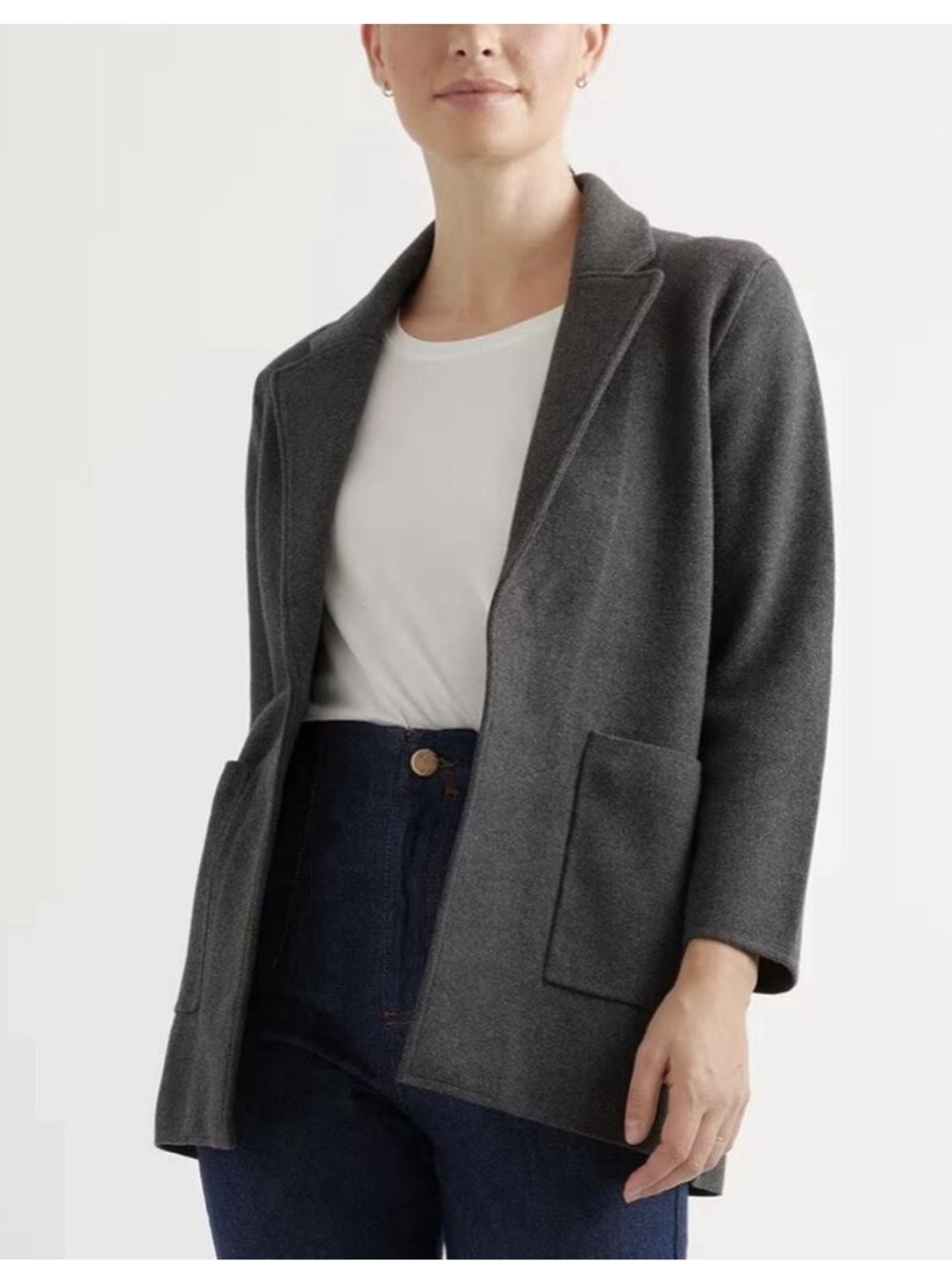 Quince Blazer Orangic Cotton Knit Outerwear Women’s Size Small XS Gray